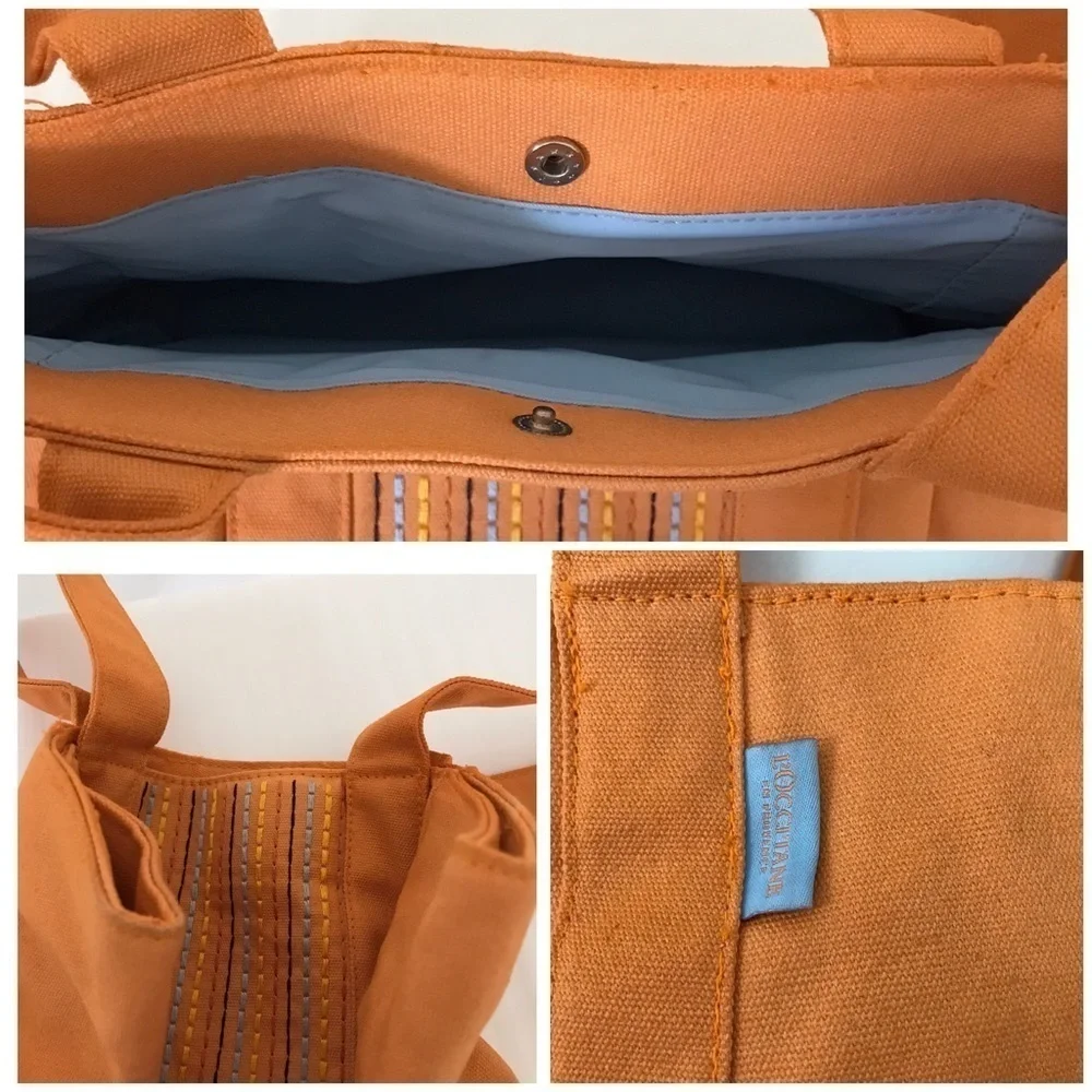 L’OCCITANE Striped Canvas Makeup Travel Tote Bag Embroidered Lined 15x9x7 - Picture 4 of 17